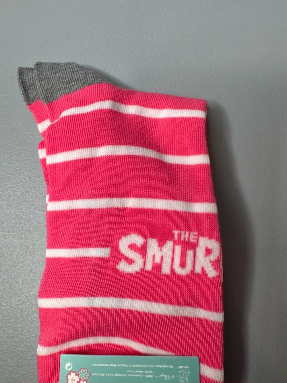 The Smurfs Smurfette on moped Pink Striped Character Socks novelty vibrant